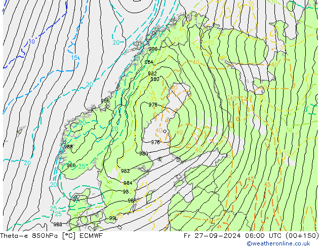 Theta-e 850hPa ECMWF Fr 27.09.2024 06 UTC