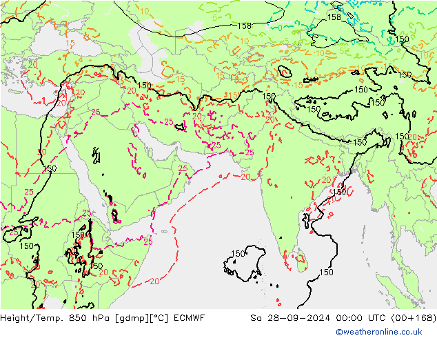 Height/Temp. 850 hPa ECMWF Sa 28.09.2024 00 UTC