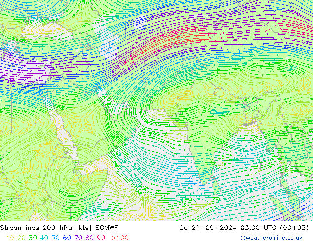 风 200 hPa ECMWF 星期六 21.09.2024 03 UTC