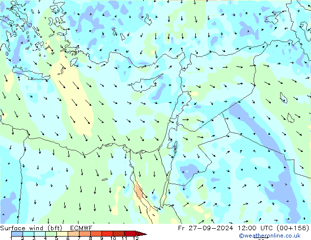 Surface wind (bft) ECMWF Fr 27.09.2024 12 UTC