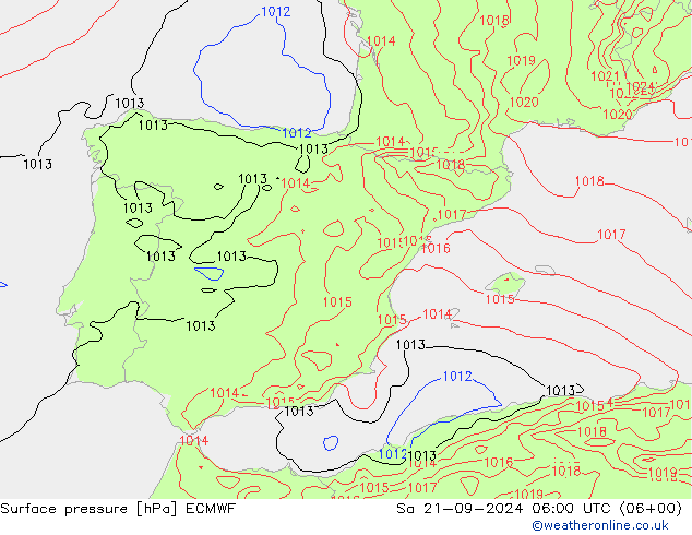 Surface pressure ECMWF Sa 21.09.2024 06 UTC