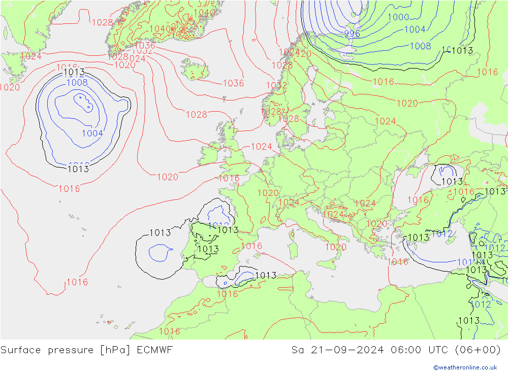 Presión superficial ECMWF sáb 21.09.2024 06 UTC