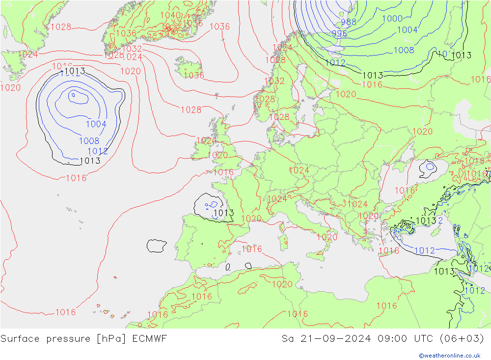 地面气压 ECMWF 星期六 21.09.2024 09 UTC