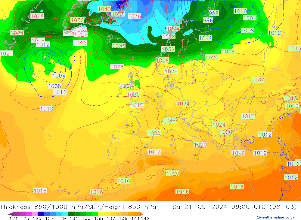 Thck 850-1000 hPa ECMWF 星期六 21.09.2024 09 UTC