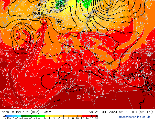 Theta-W 850hPa ECMWF sáb 21.09.2024 06 UTC