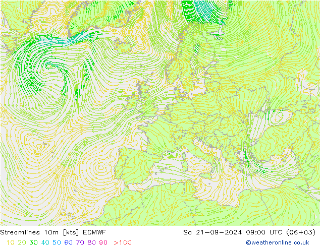 风 10m ECMWF 星期六 21.09.2024 09 UTC