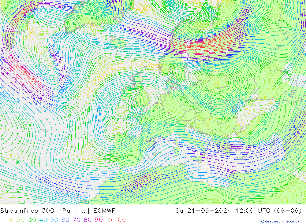 Línea de corriente 300 hPa ECMWF sáb 21.09.2024 12 UTC