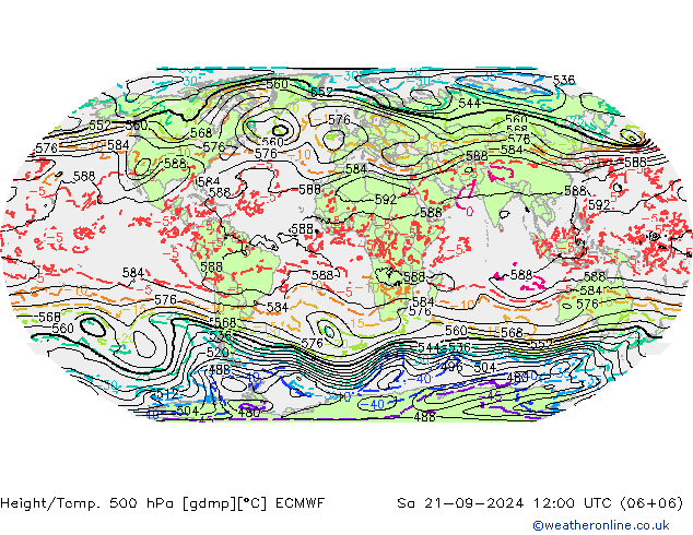 Z500/Rain (+SLP)/Z850 ECMWF 星期六 21.09.2024 12 UTC