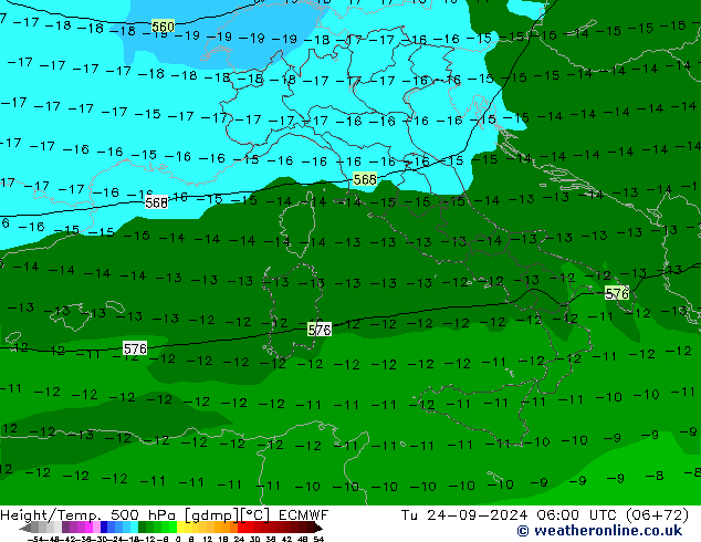 Z500/Rain (+SLP)/Z850 ECMWF Tu 24.09.2024 06 UTC