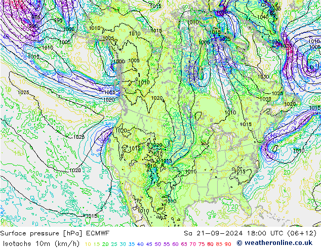 10米等风速线 (kph) ECMWF 星期六 21.09.2024 18 UTC