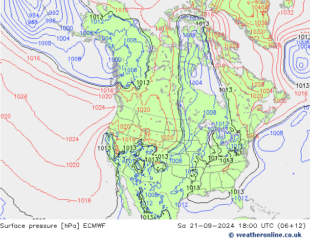 Presión superficial ECMWF sáb 21.09.2024 18 UTC