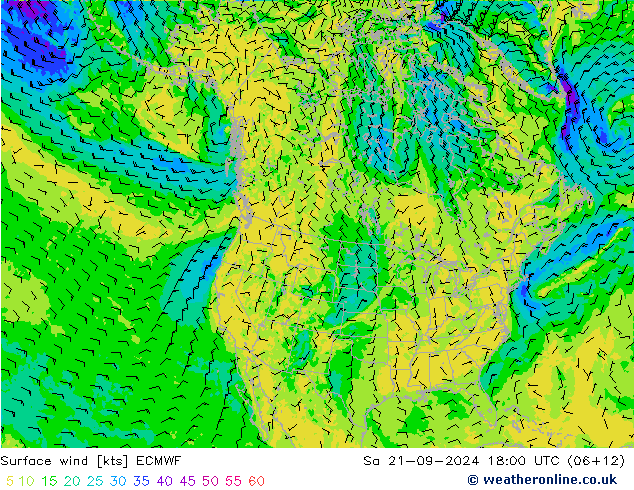 风 10 米 ECMWF 星期六 21.09.2024 18 UTC