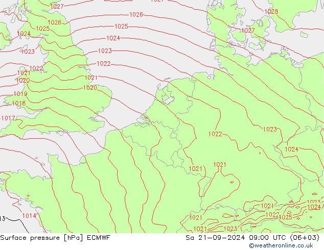 地面气压 ECMWF 星期六 21.09.2024 09 UTC