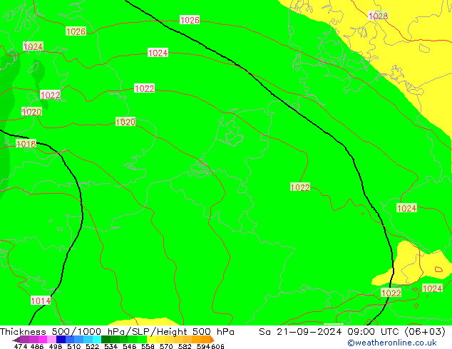 Espesor 500-1000 hPa ECMWF sáb 21.09.2024 09 UTC