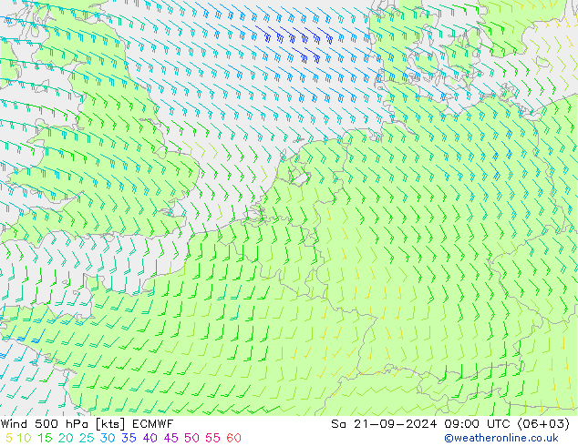 风 500 hPa ECMWF 星期六 21.09.2024 09 UTC