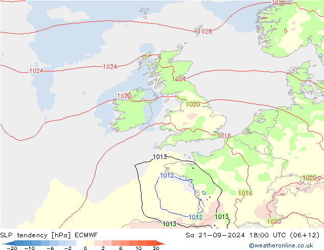 SLP tendency ECMWF Sa 21.09.2024 18 UTC