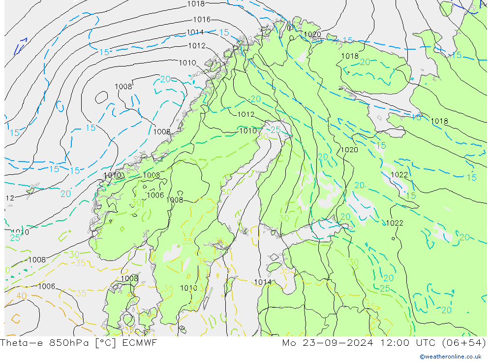 Theta-e 850hPa ECMWF Mo 23.09.2024 12 UTC