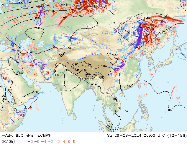 T-Adv. 850 hPa ECMWF zo 29.09.2024 06 UTC