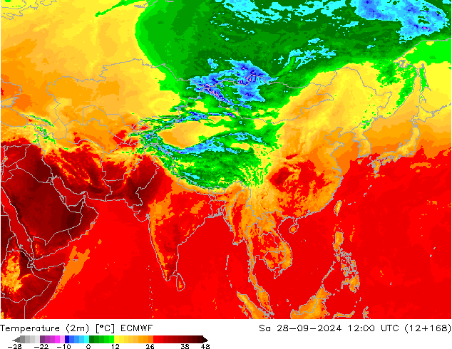 Temperaturkarte (2m) ECMWF Sa 28.09.2024 12 UTC