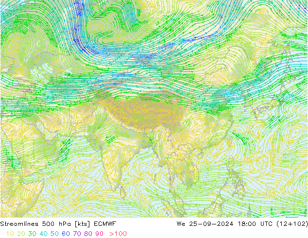 Streamlines 500 hPa ECMWF St 25.09.2024 18 UTC