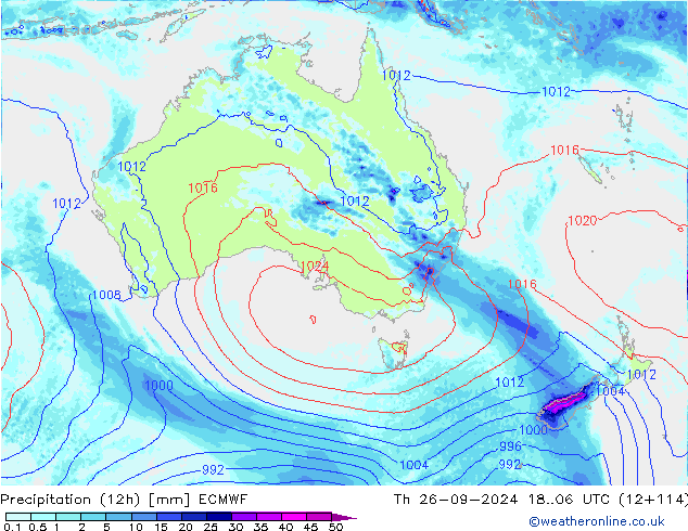 Precipitation (12h) ECMWF Th 26.09.2024 06 UTC