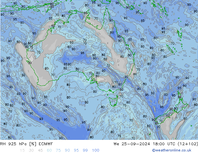 RH 925 hPa ECMWF We 25.09.2024 18 UTC