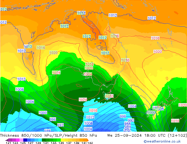 Thck 850-1000 hPa ECMWF We 25.09.2024 18 UTC