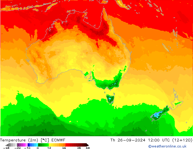 Temperature (2m) ECMWF Th 26.09.2024 12 UTC