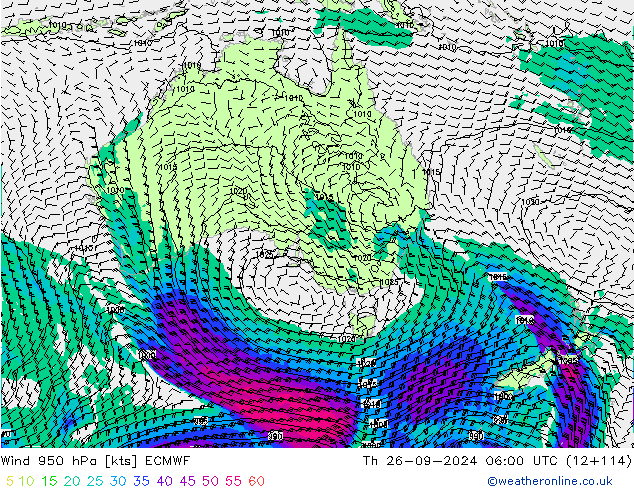 Wind 950 hPa ECMWF Th 26.09.2024 06 UTC