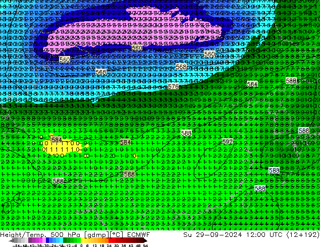 Z500/Rain (+SLP)/Z850 ECMWF 星期日 29.09.2024 12 UTC