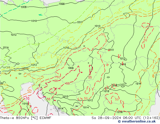 Theta-e 850hPa ECMWF So 28.09.2024 06 UTC