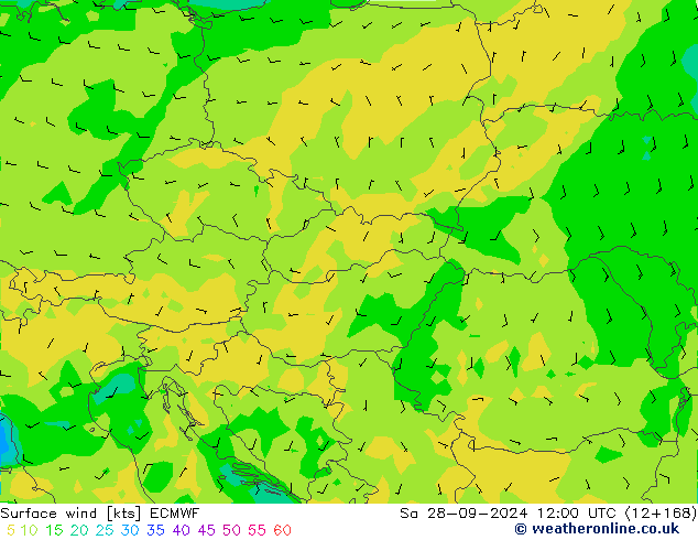 Rüzgar 10 m ECMWF Cts 28.09.2024 12 UTC