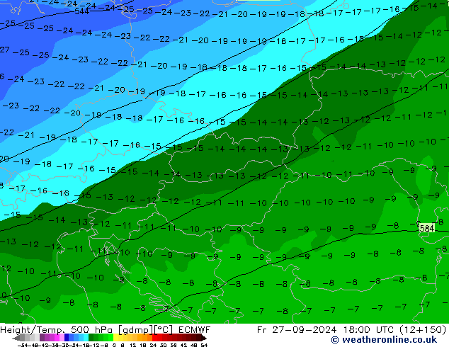 Z500/Rain (+SLP)/Z850 ECMWF Fr 27.09.2024 18 UTC