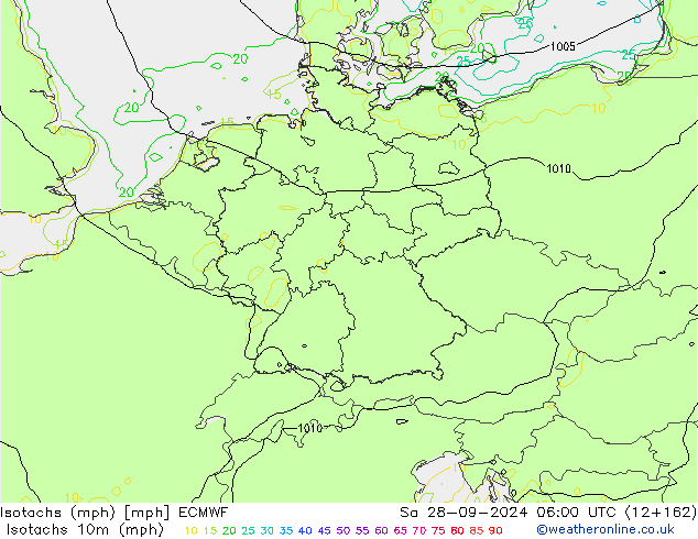 Isotachen (mph) ECMWF Sa 28.09.2024 06 UTC