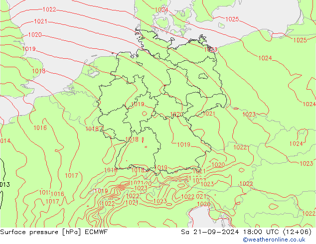 地面气压 ECMWF 星期六 21.09.2024 18 UTC