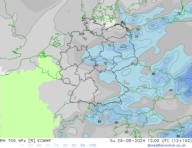 RH 700 hPa ECMWF Ne 29.09.2024 12 UTC