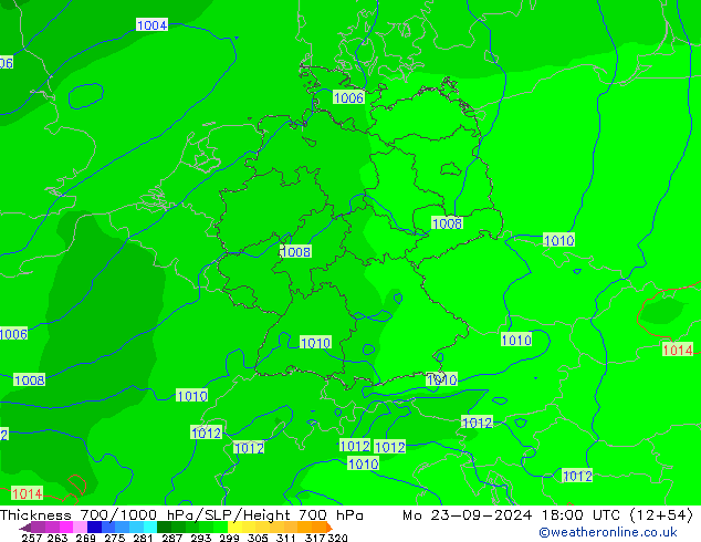 Thck 700-1000 hPa ECMWF lun 23.09.2024 18 UTC