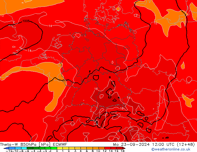 Theta-W 850hPa ECMWF Mo 23.09.2024 12 UTC