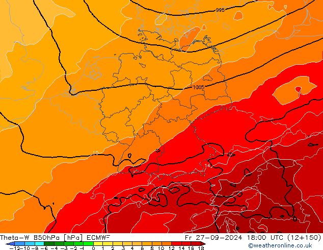 Theta-W 850hPa ECMWF vr 27.09.2024 18 UTC