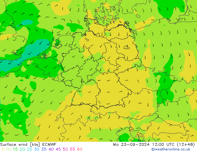 Surface wind ECMWF Mo 23.09.2024 12 UTC