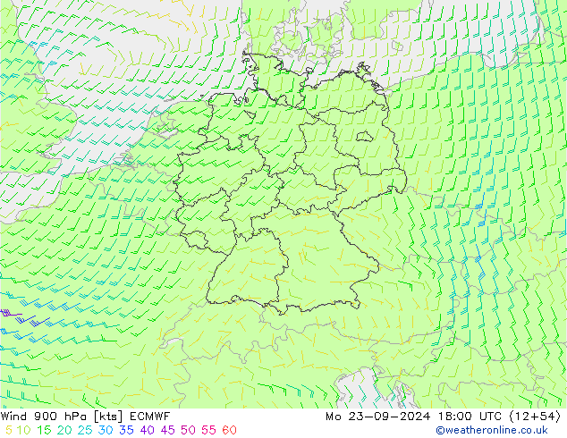 Vento 900 hPa ECMWF lun 23.09.2024 18 UTC