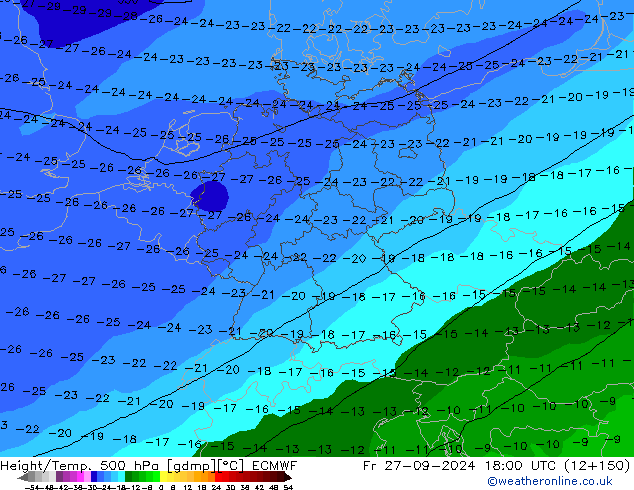 Z500/Rain (+SLP)/Z850 ECMWF Pá 27.09.2024 18 UTC