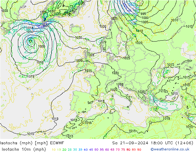 Eşrüzgar Hızları mph ECMWF Cts 21.09.2024 18 UTC