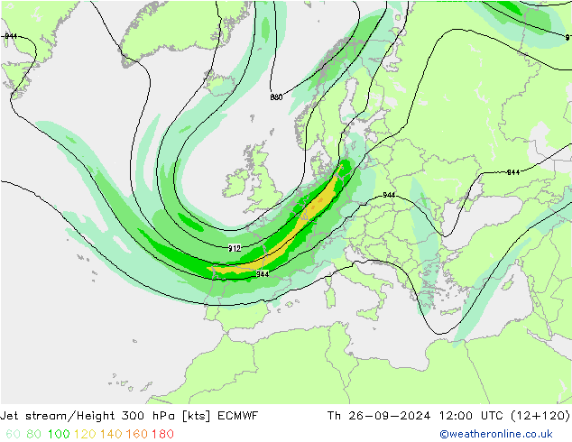 Jet stream/Height 300 hPa ECMWF Th 26.09.2024 12 UTC