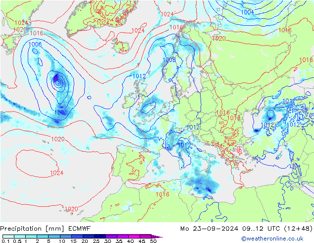 Precipitation ECMWF Mo 23.09.2024 12 UTC