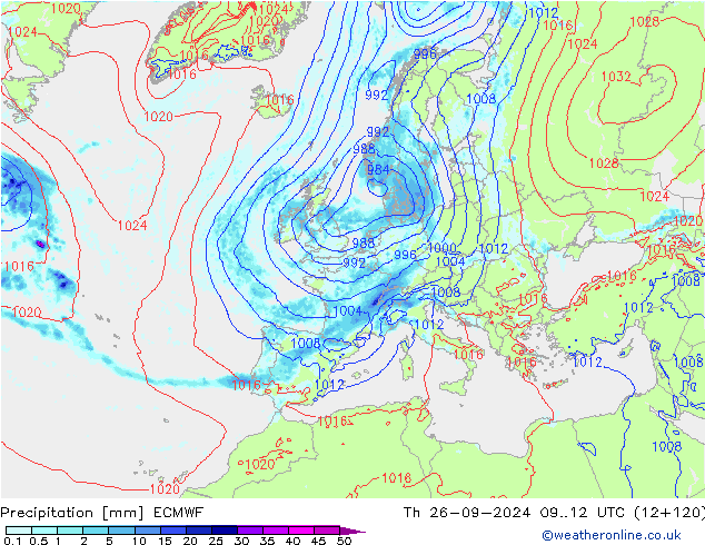 осадки ECMWF чт 26.09.2024 12 UTC