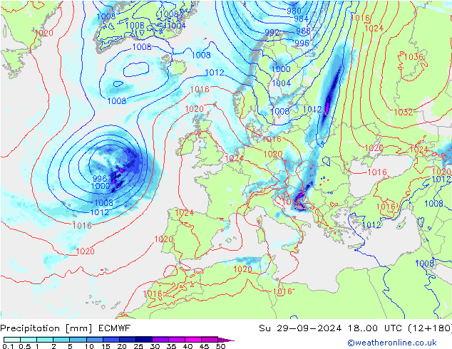 Precipitation ECMWF Su 29.09.2024 00 UTC