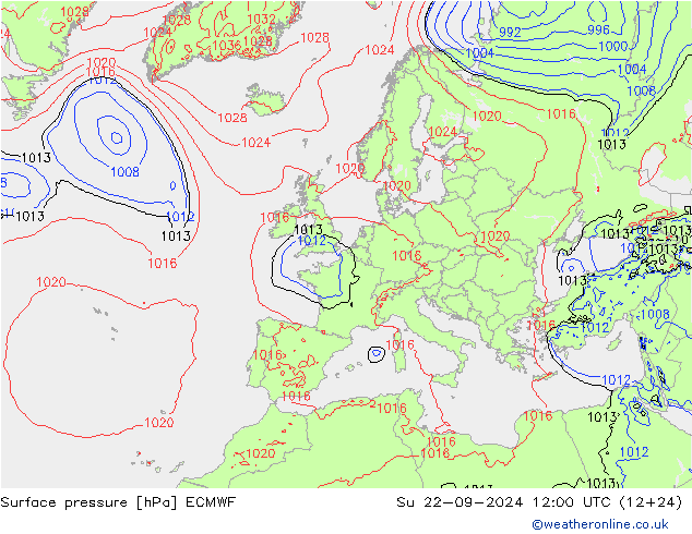 Presión superficial ECMWF dom 22.09.2024 12 UTC