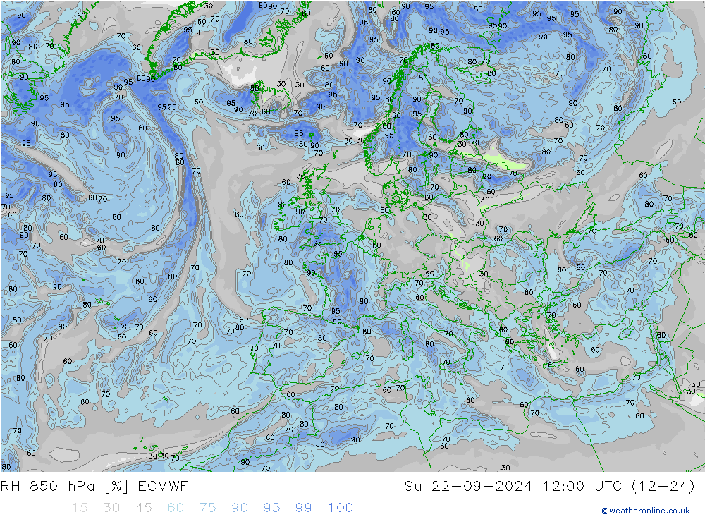 RH 850 hPa ECMWF So 22.09.2024 12 UTC