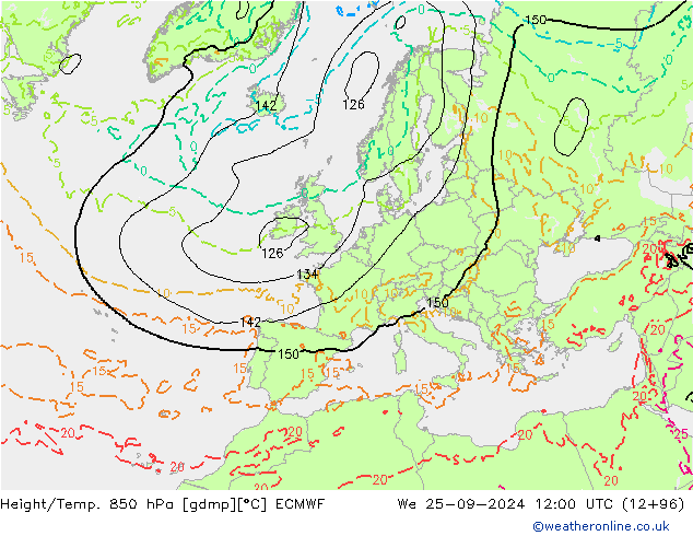 Z500/Rain (+SLP)/Z850 ECMWF We 25.09.2024 12 UTC